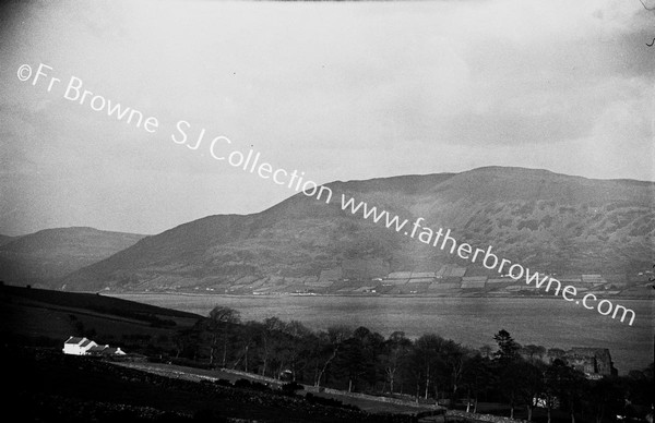 TELE VIEWS OF CARLINGFORD CASTLE FROM HILL SIDE ABOVE R.C. CHURCH